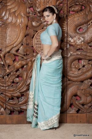 15.jpg Light Blue Saree Indoor Nude Photoshoot