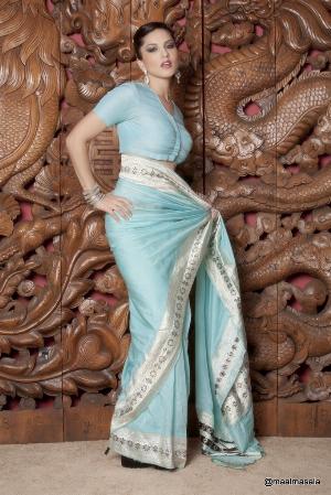 5.jpg Light Blue Saree Indoor Nude Photoshoot