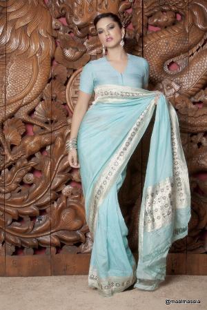 7.jpg Light Blue Saree Indoor Nude Photoshoot