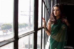 13.jpg Green Saree Indoor Nude Photoshoot